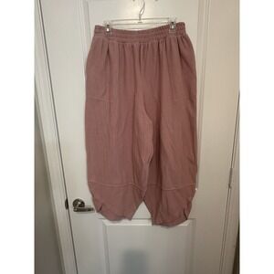 Free People Beach Better Days Ribbed Harem Oversized Pants L Dusty Pink Cotton